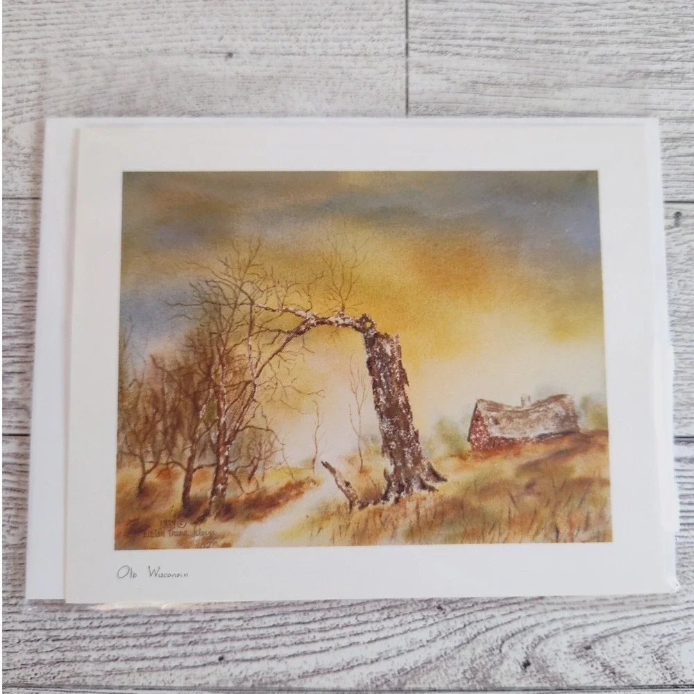 Vtg 1979 Rustic Old Wisconsin Countryside Watercolor Print Blank Greeting Card